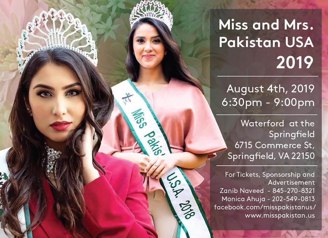 Miss and Mrs. Pakistan USA 2019 to be held on August 4th, 2019 in Virginia