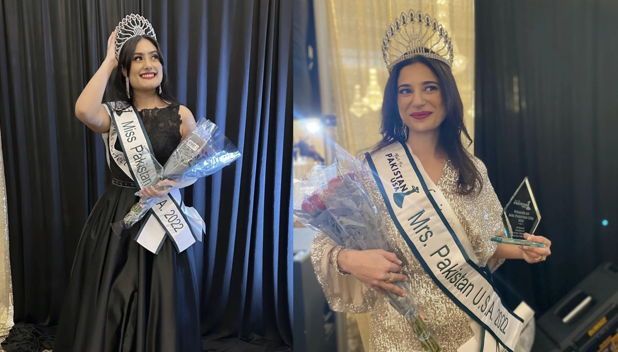 <strong>CROWNED THIS YEAR FOR 2022 AT MISS AND MRS. PAKISTAN USA PAGEANT OUR LOVELY MRS. SARAH SAJJAD AND MISS UROOSA MALIK</strong>